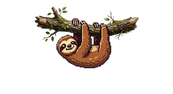 WebSloth Faultier hängt entspannt an einem Ast